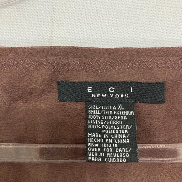Vintage ECI New York Top size XL Brown Floral Feminine Pure Silk Baby-doll Y2K - Picture 2 of 9